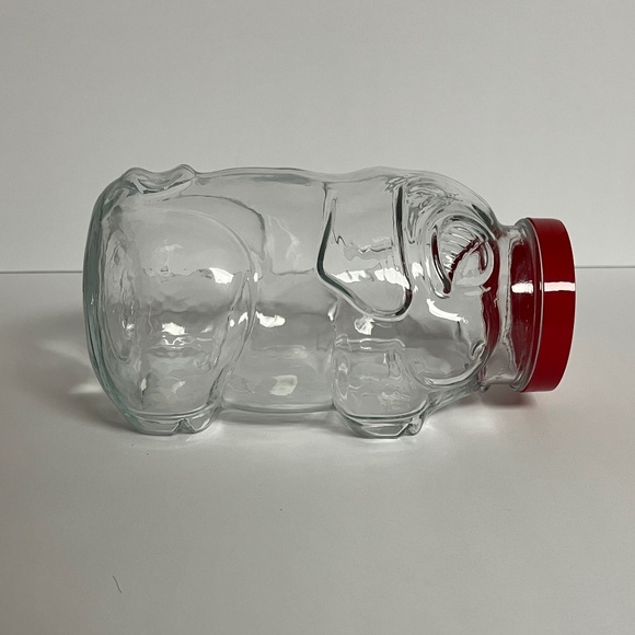 Vintage Libbey of Canada 7.5" Glass Pig Jar Coin Bank Red Plastic Screw Lid New - Picture 2 of 10